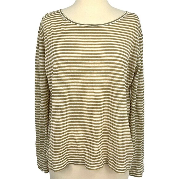 Massimo Alba Size L* Top Beige White Stripes Long Sleeve 100% Linen *FLAW* - Picture 1 of 8